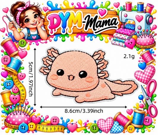8x Süße Rosa Axolotl Bestickte Aufnäher Zum Aufbügeln Aufnähen Tier Applikation Für Kleidung Taschen DIY Deko Zubehör