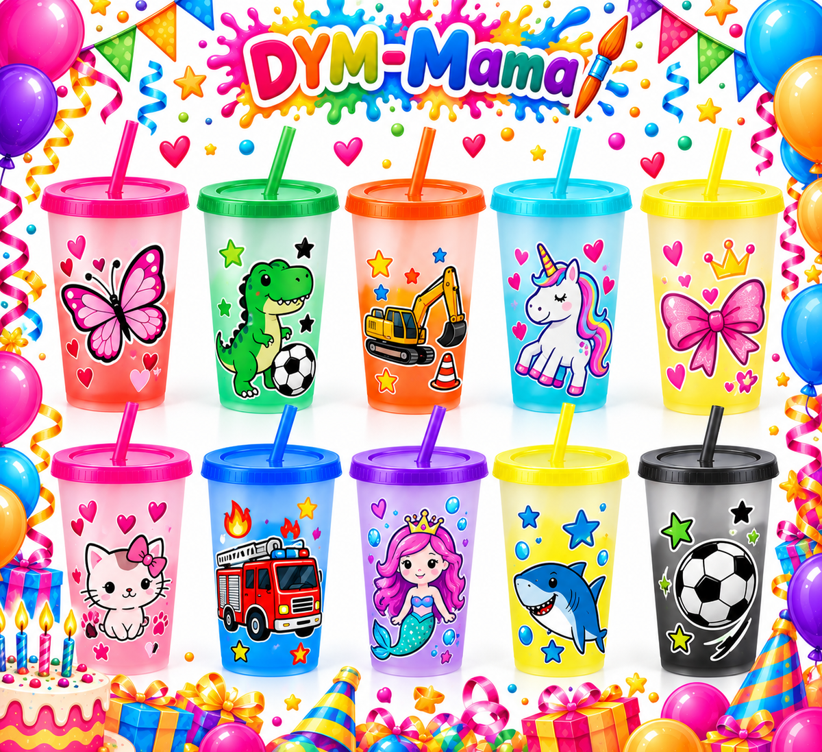 🎉 Personalisierte Partybecher mit Namen & Wunschmotiven – DYM-Mama 🥤🌈
