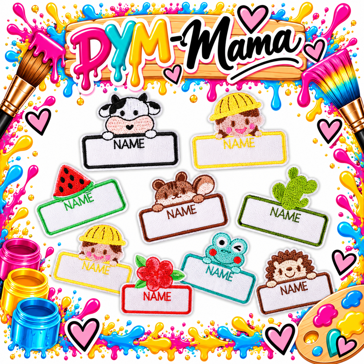 Polyester Cartoon Tier Stickerei Namensschilder Patches Selbstklebende DIY Bekleidungsetiketten Für Kinder Rucksäcke Hüte