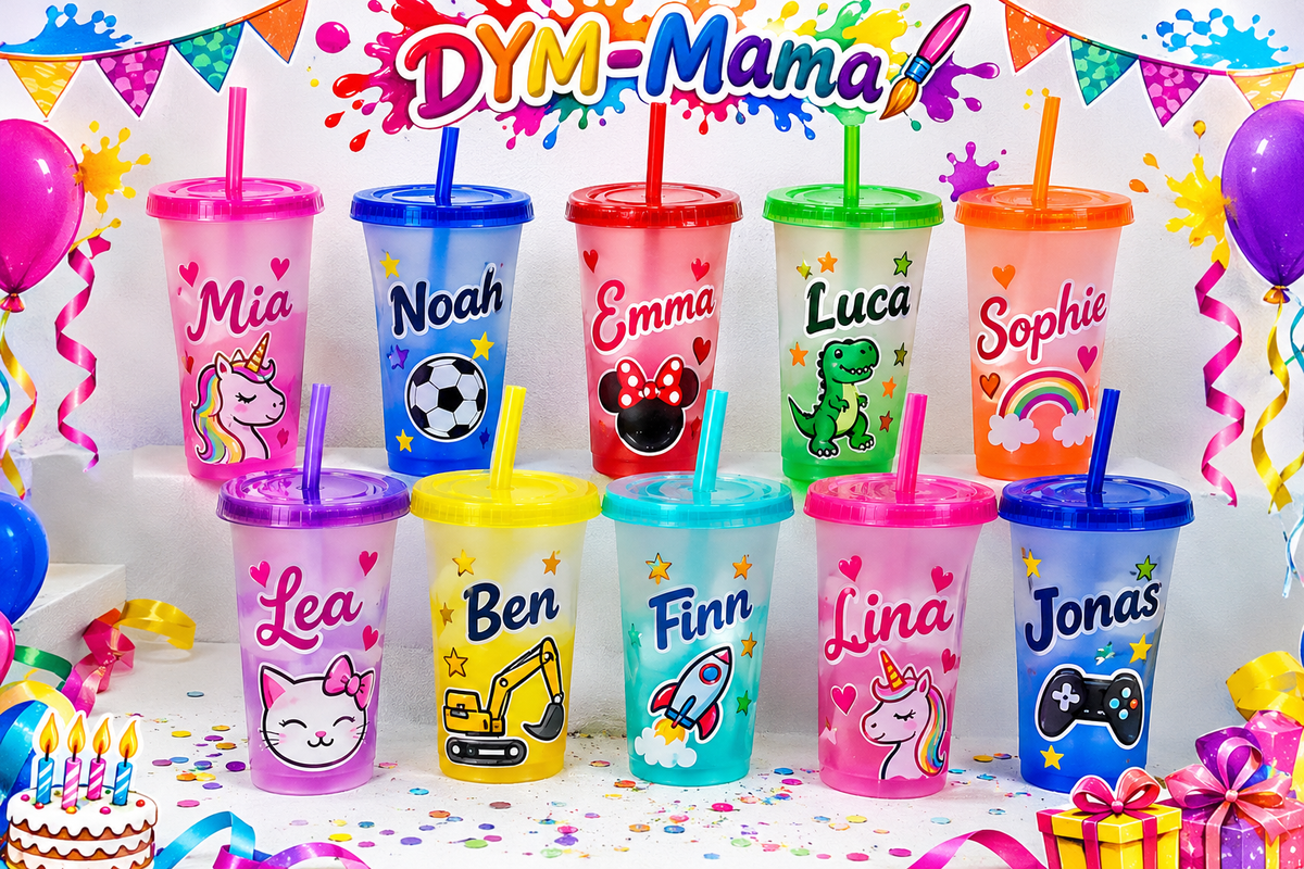 🎉 Personalisierte Partybecher mit Namen & Wunschmotiven – DYM-Mama 🥤🌈
