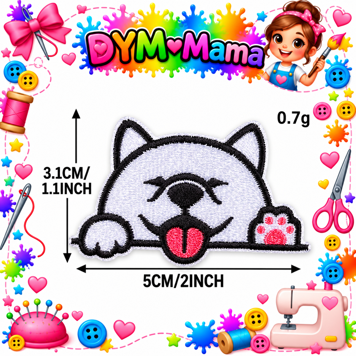 Cartoon Tier Hund Kopf Bestickte Aufnäher Selbstklebend DIY Bekleidung Applikationen Für Jacken Hüte Taschen Reparatur Oder Dekoration