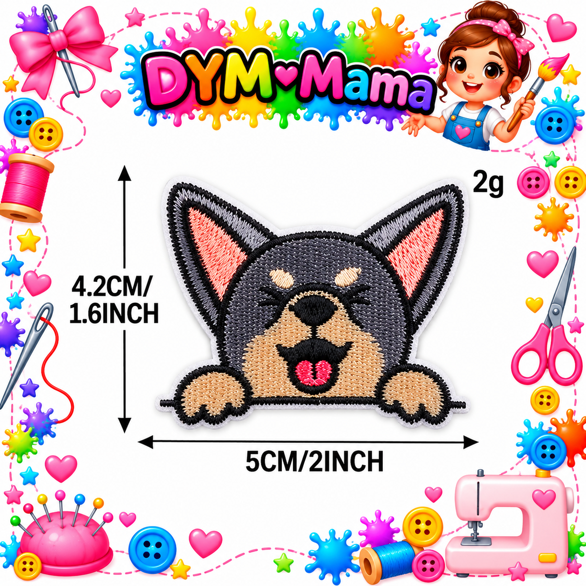 Cartoon Tier Hund Kopf Bestickte Aufnäher Selbstklebend DIY Bekleidung Applikationen Für Jacken Hüte Taschen Reparatur Oder Dekoration