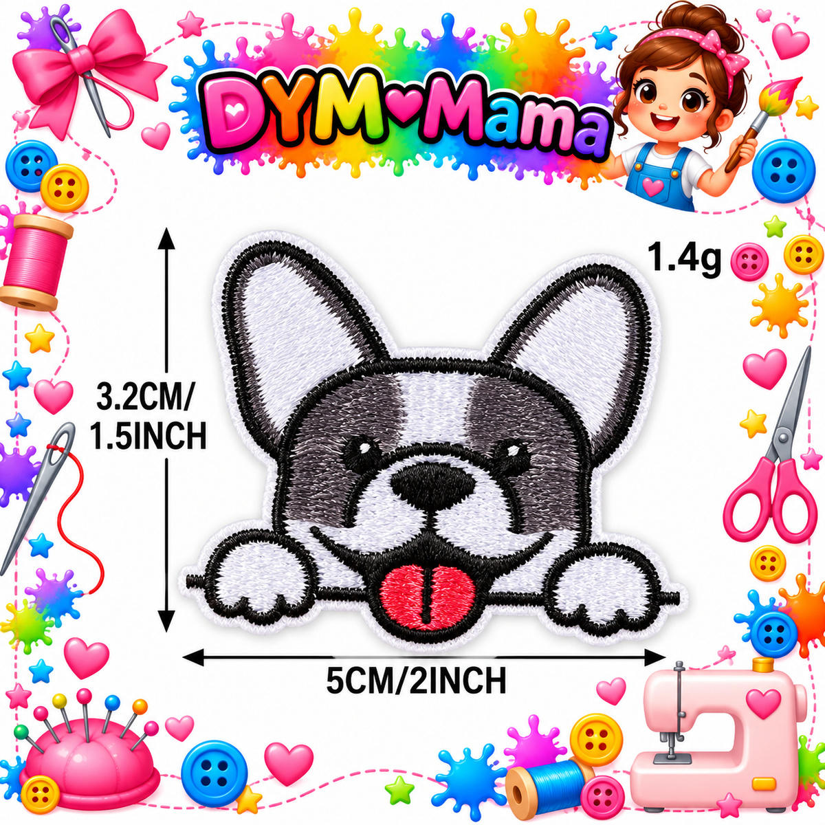 Cartoon Tier Hund Kopf Bestickte Aufnäher Selbstklebend DIY Bekleidung Applikationen Für Jacken Hüte Taschen Reparatur Oder Dekoration