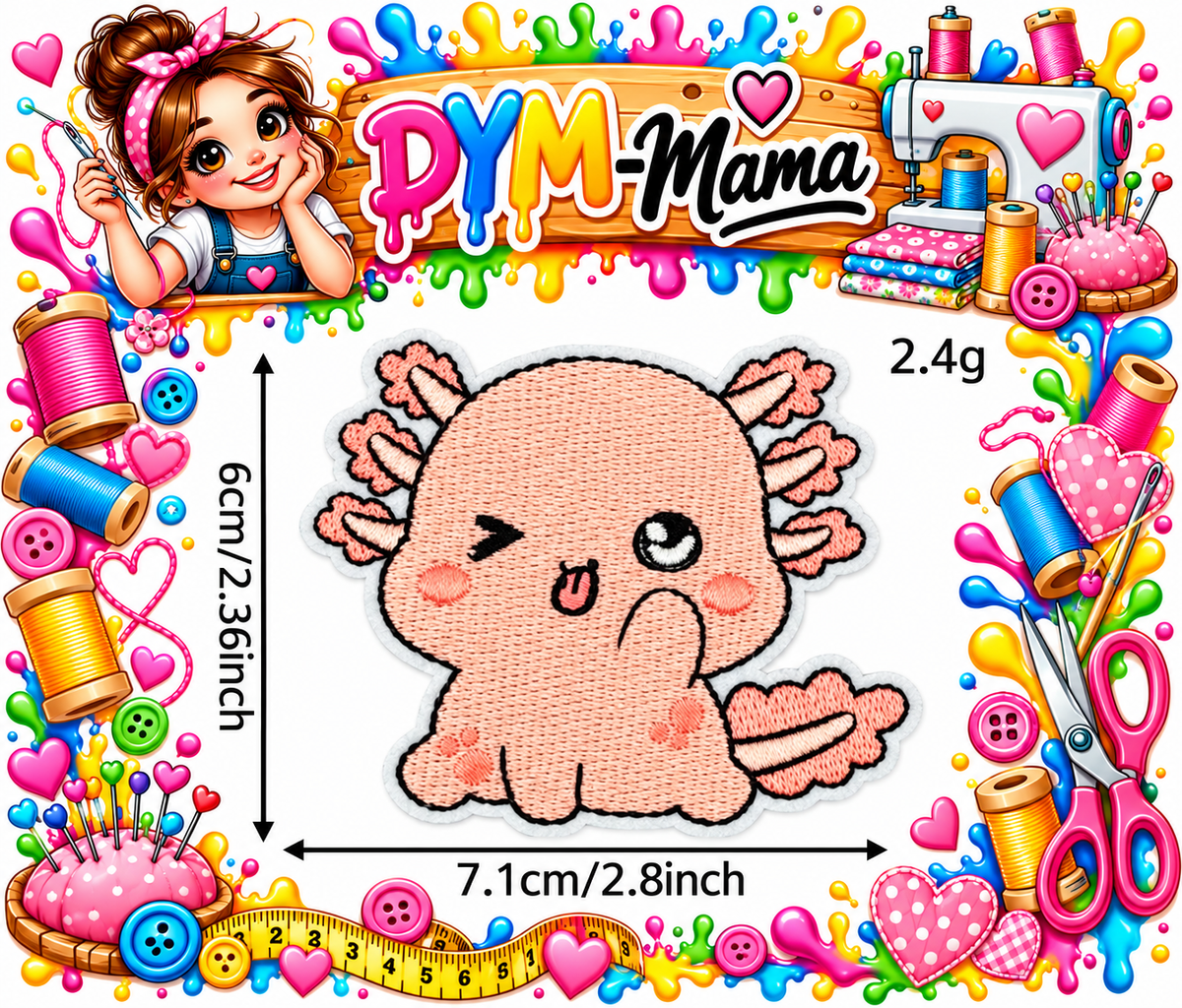 8x Süße Rosa Axolotl Bestickte Aufnäher Zum Aufbügeln Aufnähen Tier Applikation Für Kleidung Taschen DIY Deko Zubehör