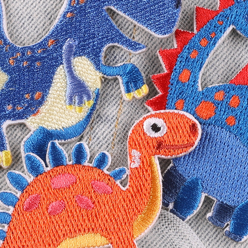 Cartoon Dinosaurier Bestickte Aufnäher Bunte Süße Tier Applikation Selbstklebende Bügelbilder Für Kleidung DIY Dekoration