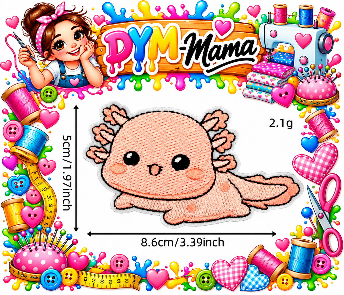 8x Süße Rosa Axolotl Bestickte Aufnäher Zum Aufbügeln Aufnähen Tier Applikation Für Kleidung Taschen DIY Deko Zubehör