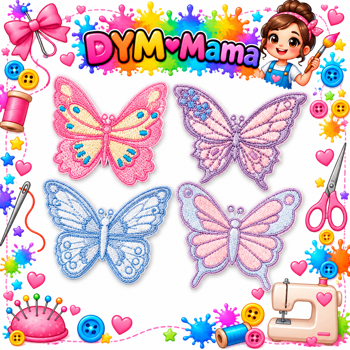 Schmetterling Stickerei Applikationen Bunt Polyester Selbstklebend Aufbügeln Patches Dekorativ Für Kleidung Taschen DIY