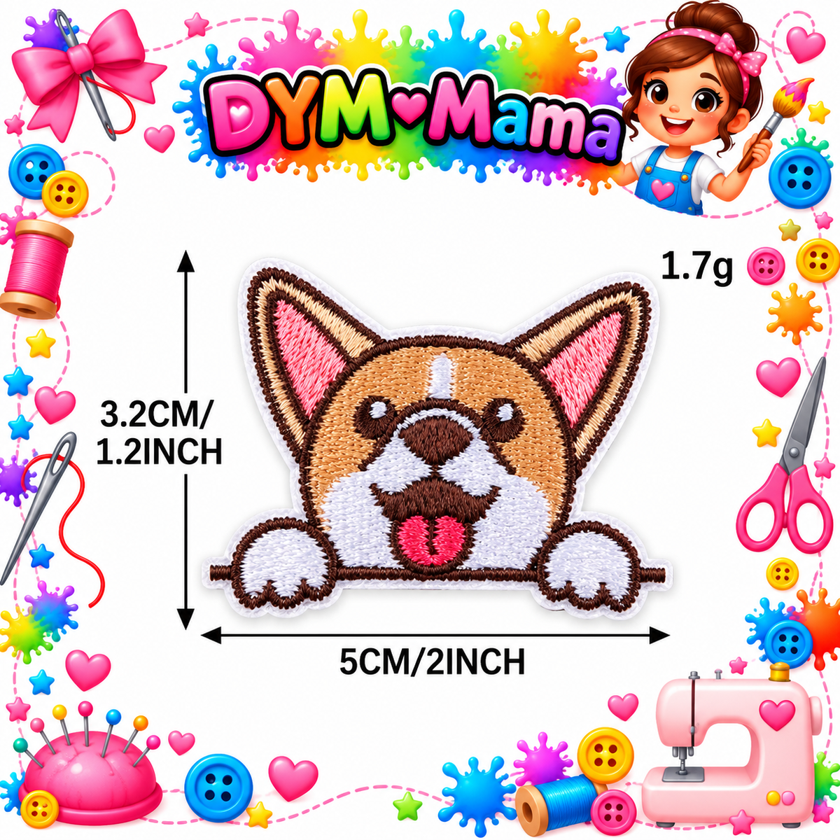 Cartoon Tier Hund Kopf Bestickte Aufnäher Selbstklebend DIY Bekleidung Applikationen Für Jacken Hüte Taschen Reparatur Oder Dekoration