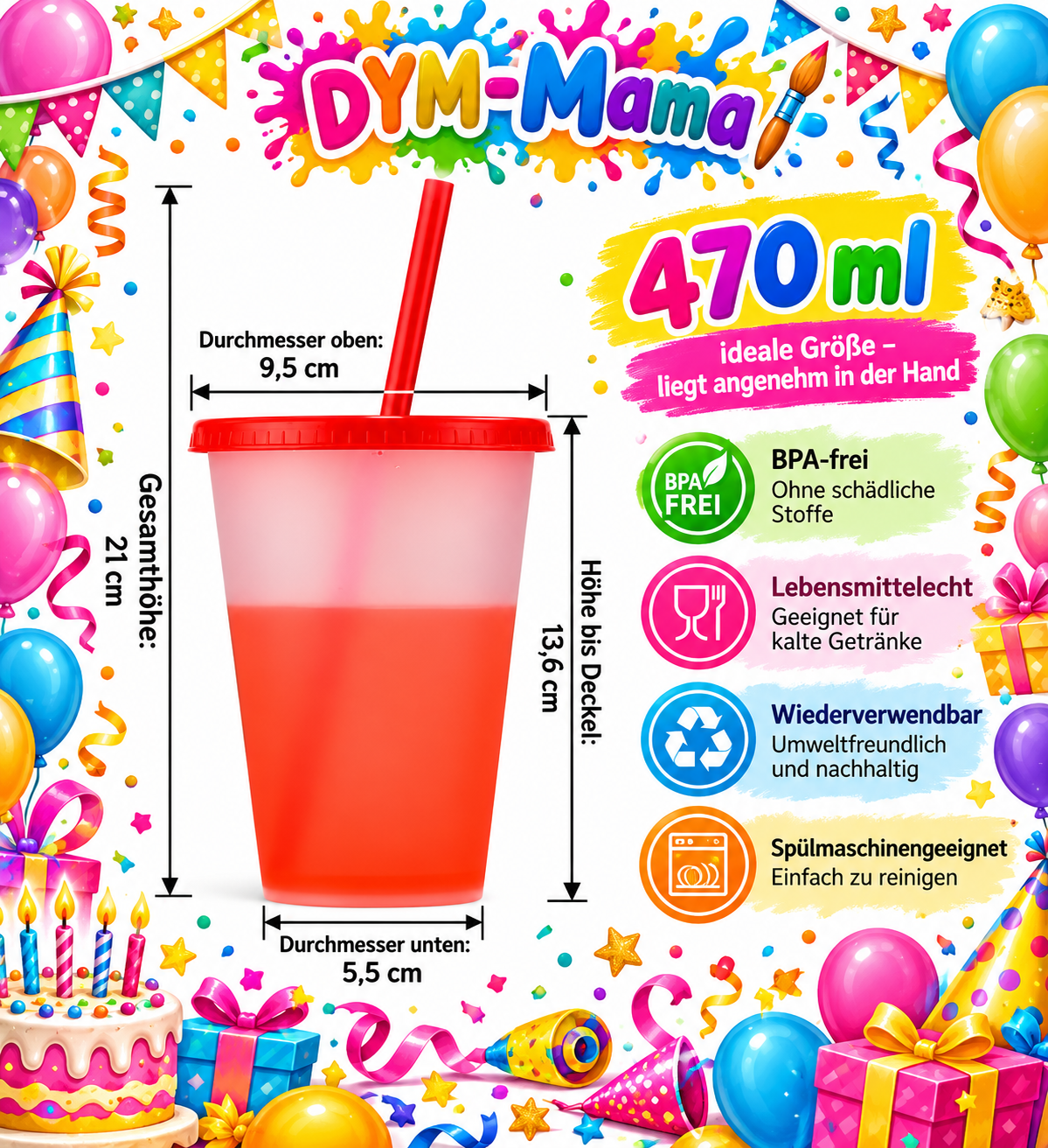 🎉 Personalisierte Partybecher mit Namen & Wunschmotiven – DYM-Mama 🥤🌈