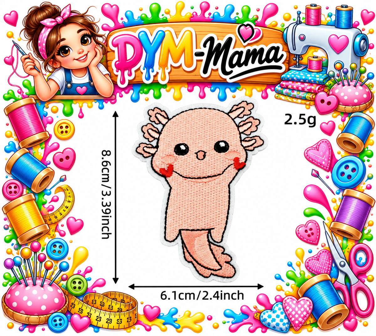 8x Süße Rosa Axolotl Bestickte Aufnäher Zum Aufbügeln Aufnähen Tier Applikation Für Kleidung Taschen DIY Deko Zubehör