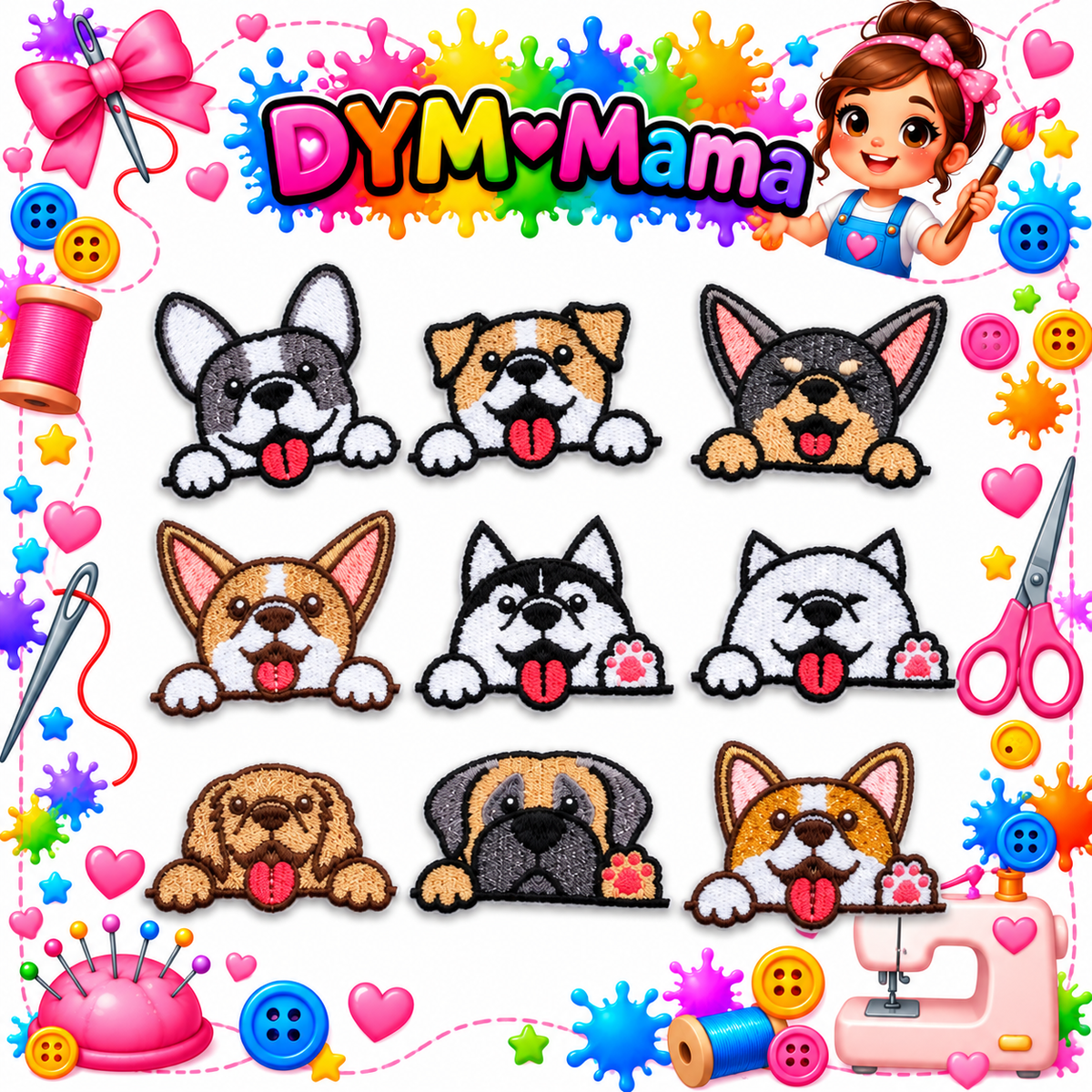 Cartoon Tier Hund Kopf Bestickte Aufnäher Selbstklebend DIY Bekleidung Applikationen Für Jacken Hüte Taschen Reparatur Oder Dekoration