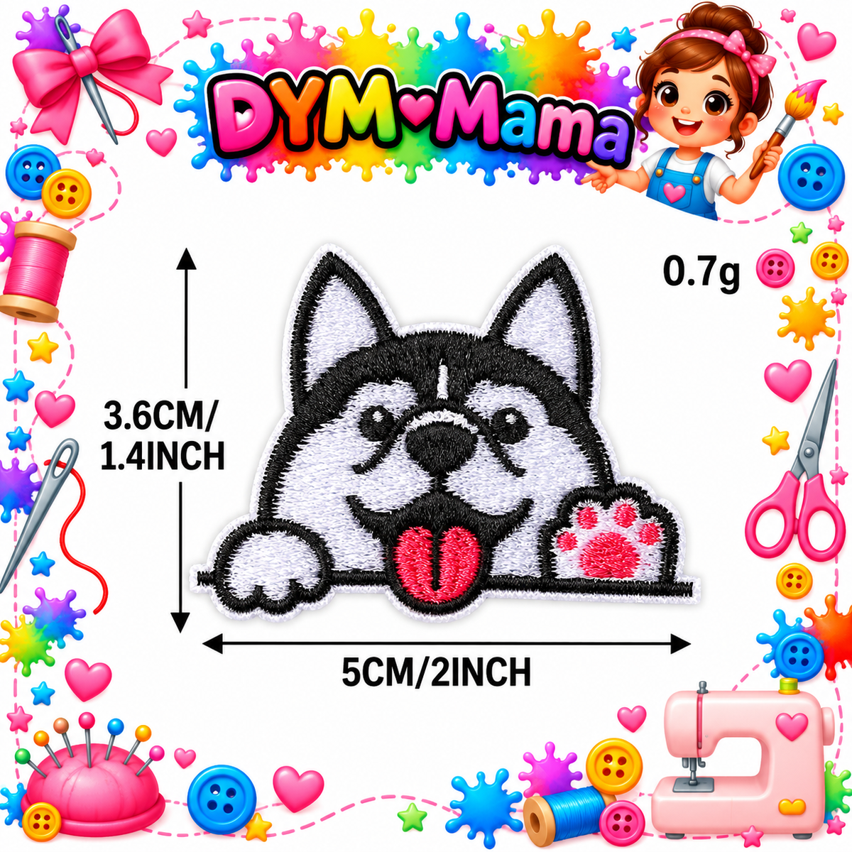 Cartoon Tier Hund Kopf Bestickte Aufnäher Selbstklebend DIY Bekleidung Applikationen Für Jacken Hüte Taschen Reparatur Oder Dekoration