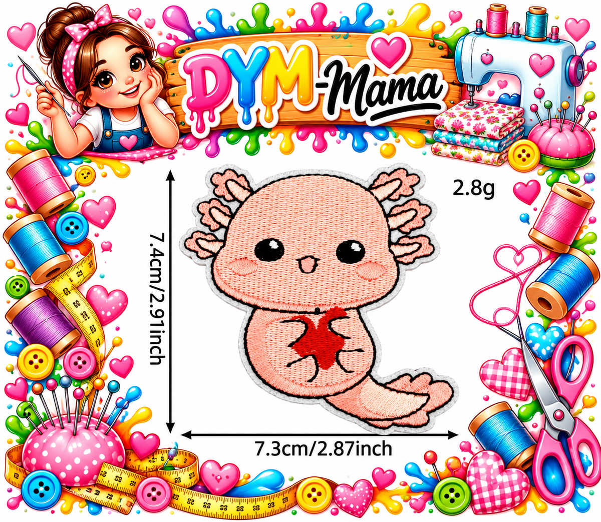 8x Süße Rosa Axolotl Bestickte Aufnäher Zum Aufbügeln Aufnähen Tier Applikation Für Kleidung Taschen DIY Deko Zubehör