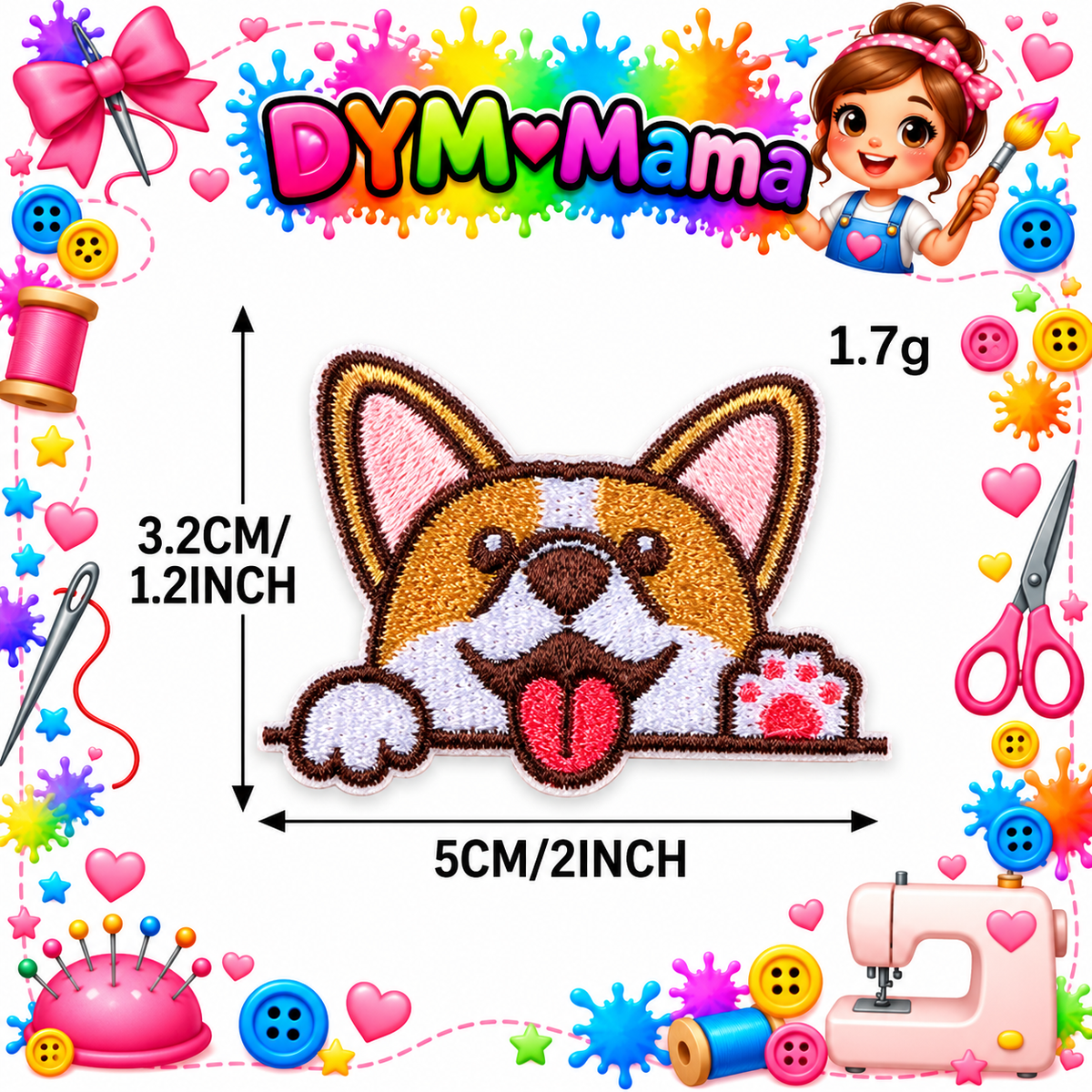 Cartoon Tier Hund Kopf Bestickte Aufnäher Selbstklebend DIY Bekleidung Applikationen Für Jacken Hüte Taschen Reparatur Oder Dekoration