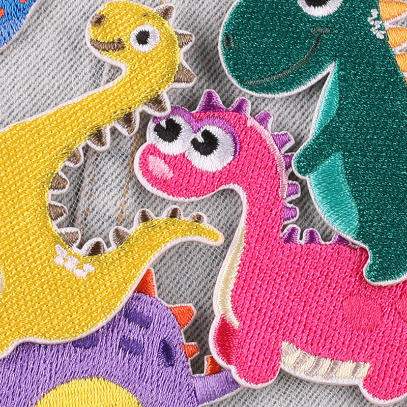 Cartoon Dinosaurier Bestickte Aufnäher Bunte Süße Tier Applikation Selbstklebende Bügelbilder Für Kleidung DIY Dekoration
