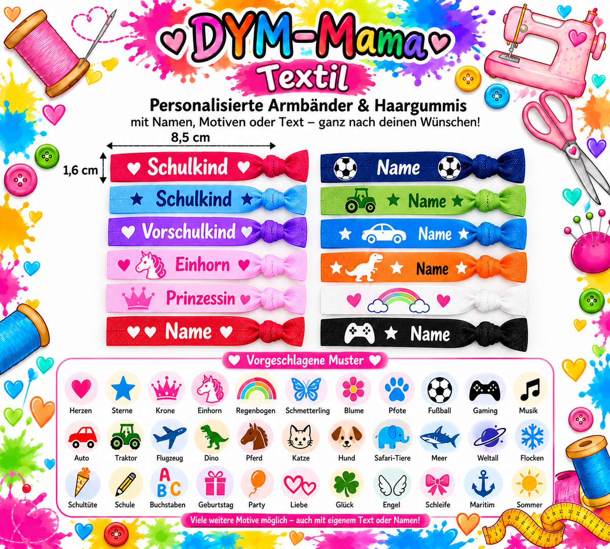 Personalisierte Armbänder & Haargummis – DYM-Mama 💕